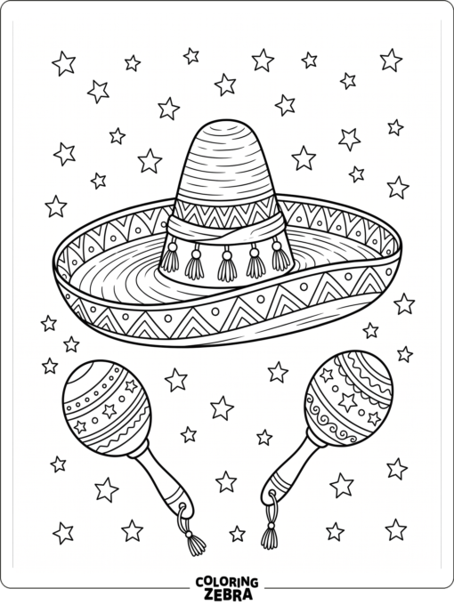 Easy Cinco De Mayo page with a sombrero and maracas