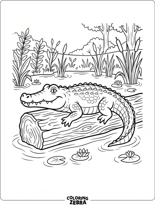 An easy crocodile resting on a log