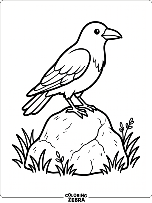 A simple crow sitting on a rock with grass