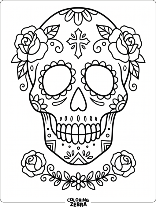Easy sugar skull with roses and clean outlines