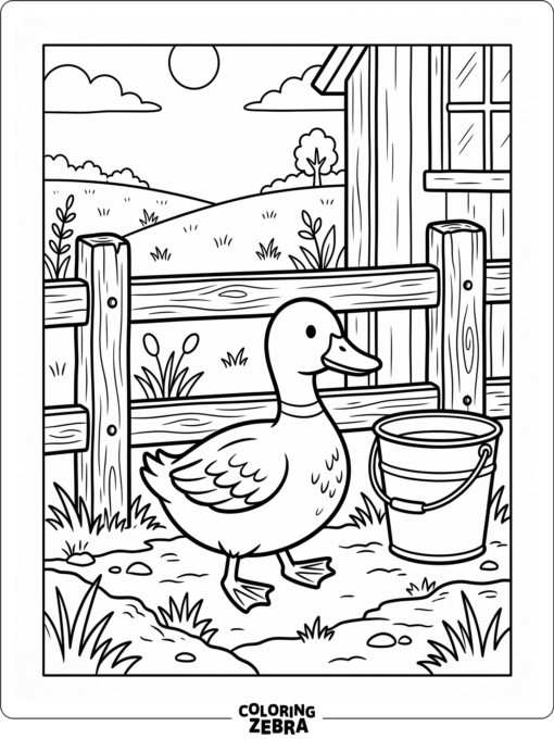A simple duck in a farmyard scene