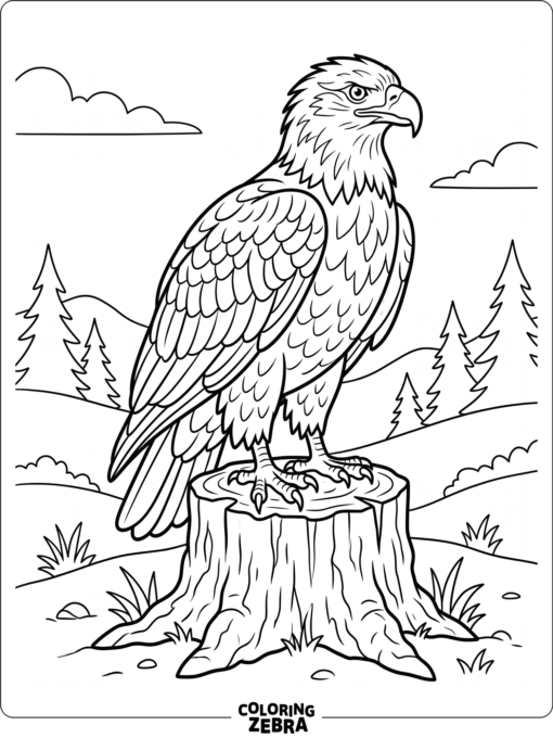 A simple eagle perched on a stump