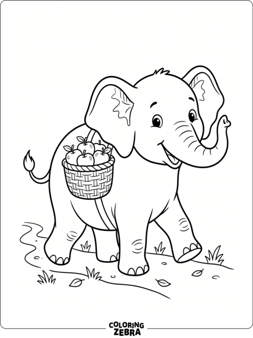 A friendly elephant carrying a basket
