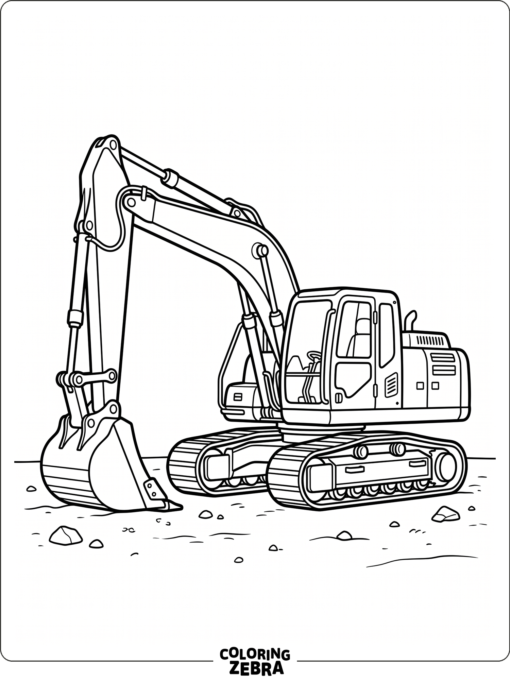 A simple excavator with bold outlines and open spaces