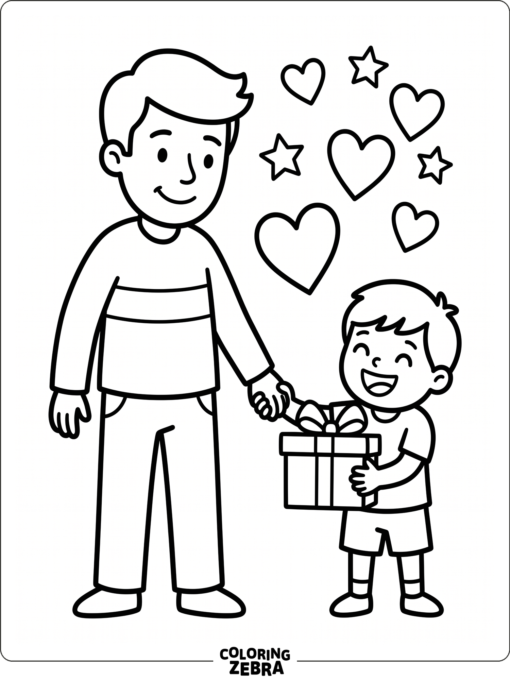Simple dad and child with a gift box