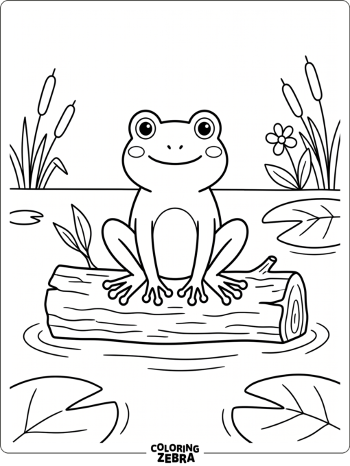 An easy frog sitting on a log with open space