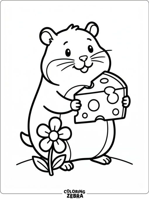 An easy hamster beside a cheese wedge and flower