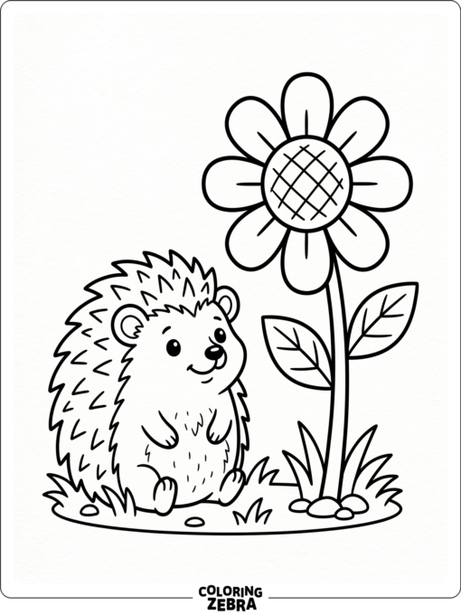 A simple hedgehog beside a flower