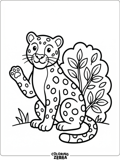 A simple jaguar sitting with one paw raised