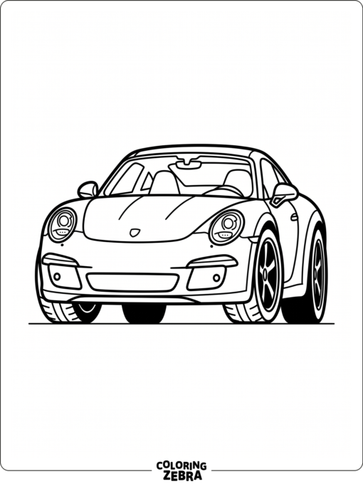 A simple front view of a sports car with large wheels