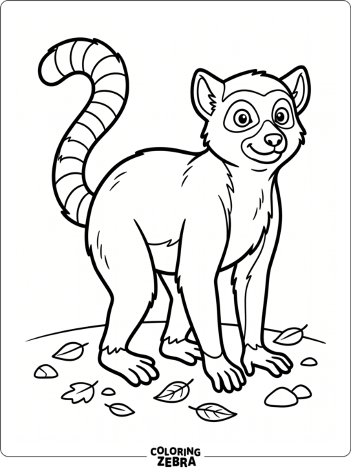 A simple lemur standing with a few leaves on the ground