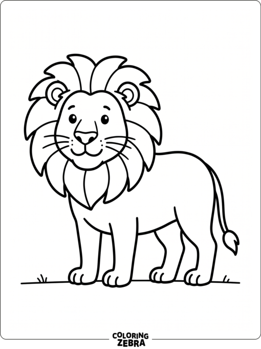 A simple lion stands on flat ground
