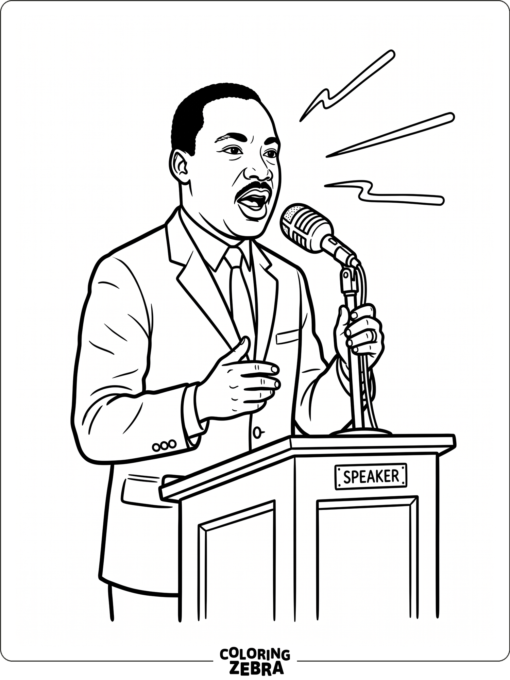 Martin Luther King Jr. with a microphone and speech lines