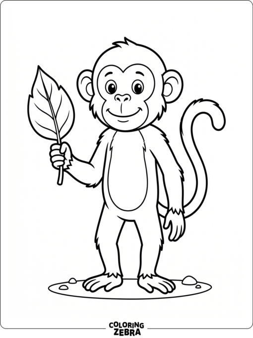 A simple monkey holding a leaf with a clean background