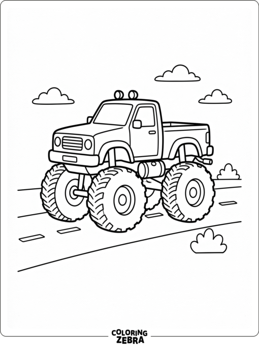 Simple monster truck with big wheels on a plain road
