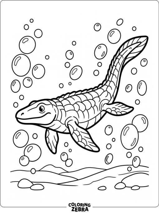 An easy mosasaurus swimming in plain water