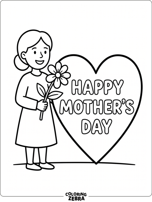 Mom holding one flower beside a big heart