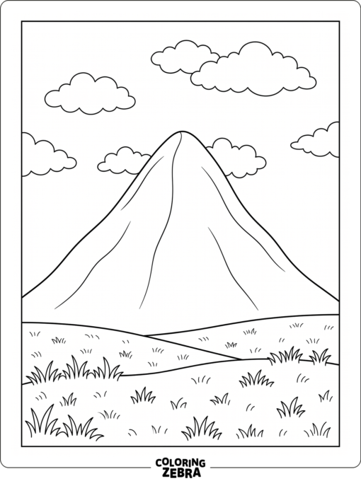 A simple mountain with clouds and grass