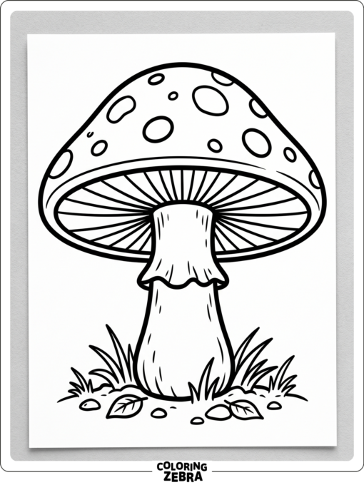 A single mushroom with a wide cap and bold outline