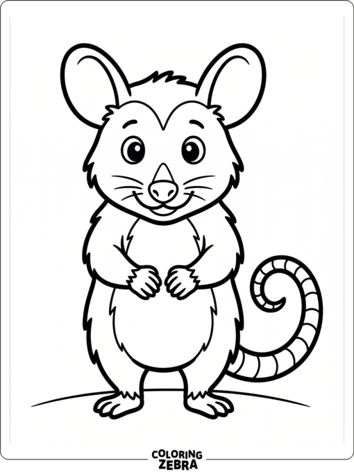 A simple opossum standing front view