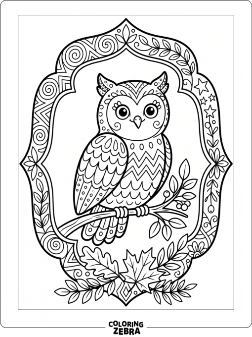 A simple owl with open space and a few leaves