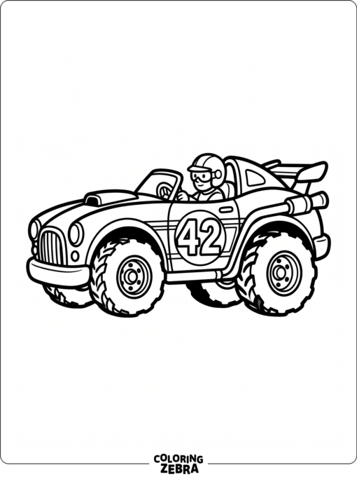 A simple race car with big wheels and a side number