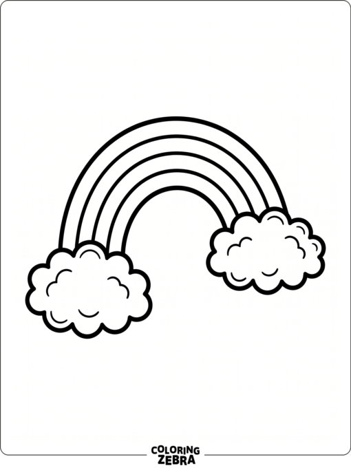 A basic rainbow arc with two clouds