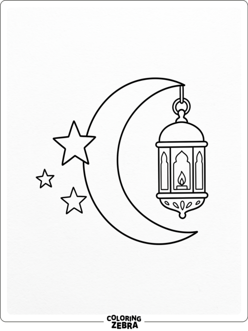 Simple moon and lantern Ramadan outline