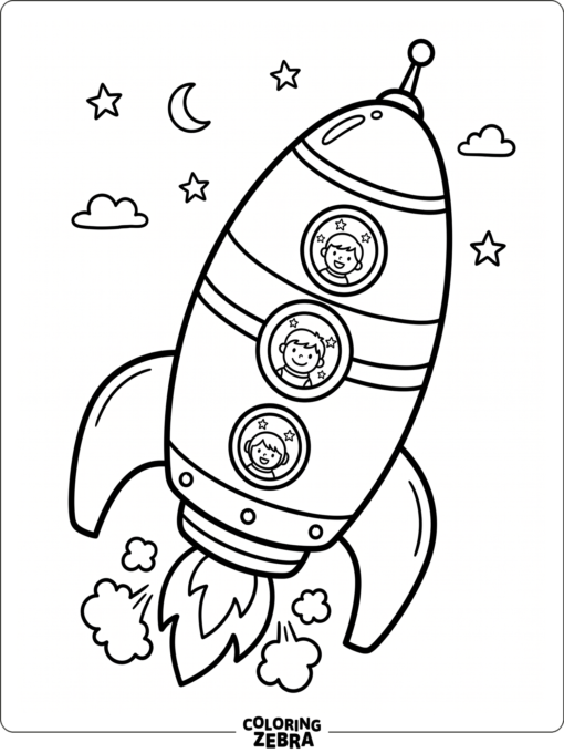 An easy rocket with round windows and thick outlines
