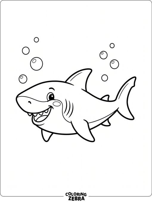 A simple smiling shark with bubbles