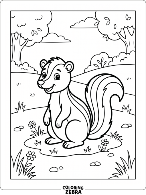 A simple skunk sitting with open space around it