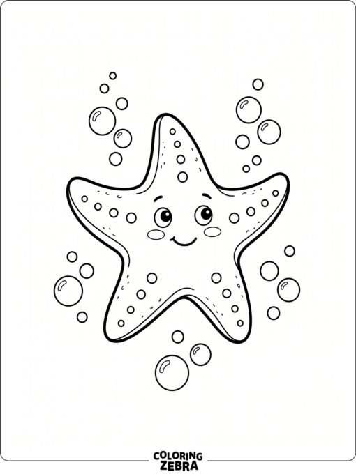An easy starfish with rounded arms and bubbles