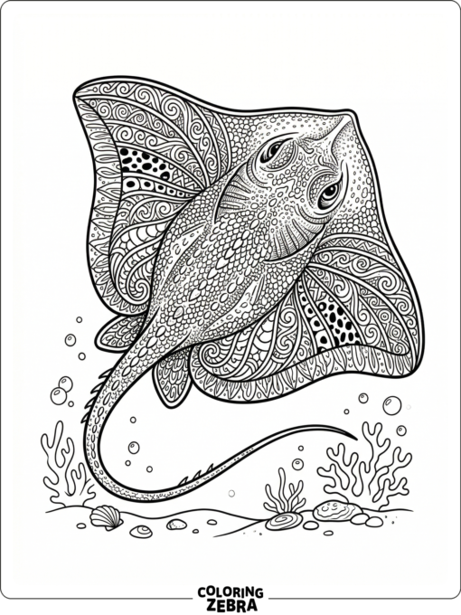 A detailed stingray with patterned fins