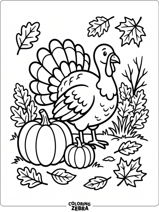 A pumpkin and turkey with thick outlines