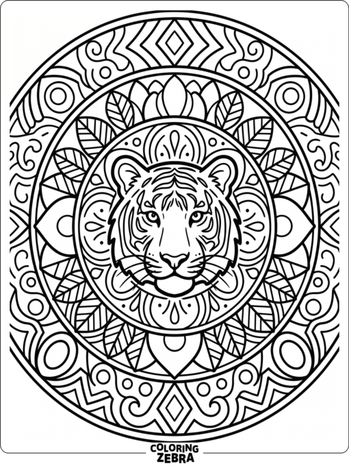 A simple tiger head with easy mandala rings