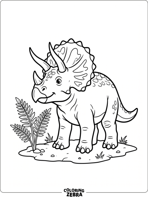 A clean triceratops scene with one fern and open space