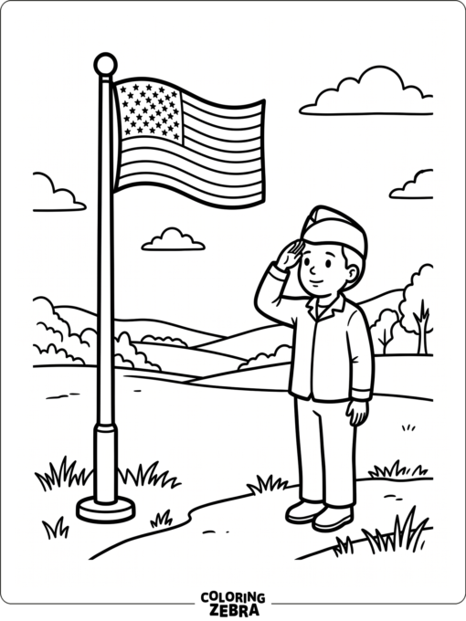 A simple salute scene with a flag and open space