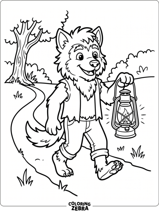 A friendly werewolf holding a lantern