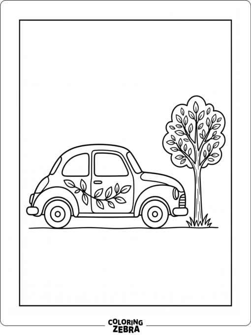 Eco-friendly car with a leaf decal and simple wheels