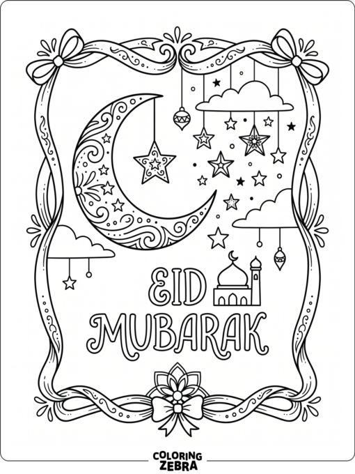 Eid Mubarak greeting card outline