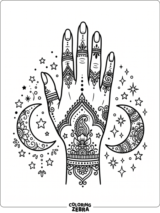 Henna hand with Eid decorations