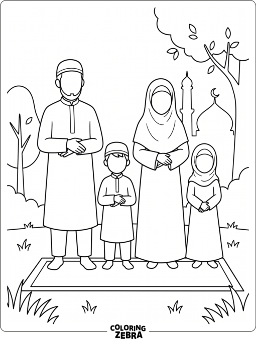 Family praying together on Eid morning