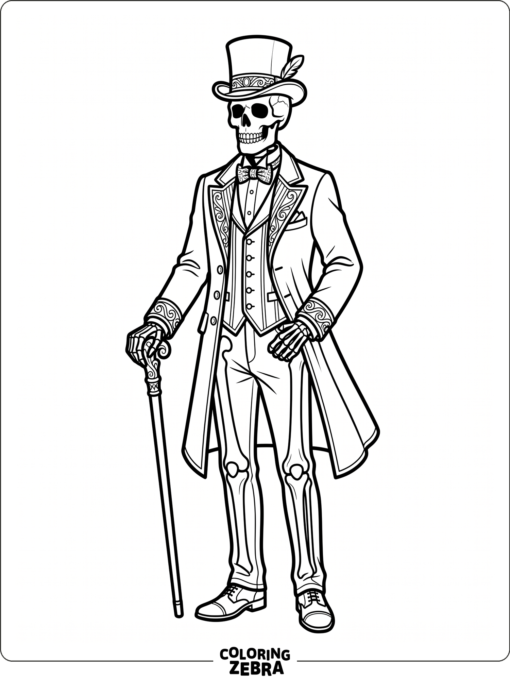 Stylish skeleton in a suit and top hat