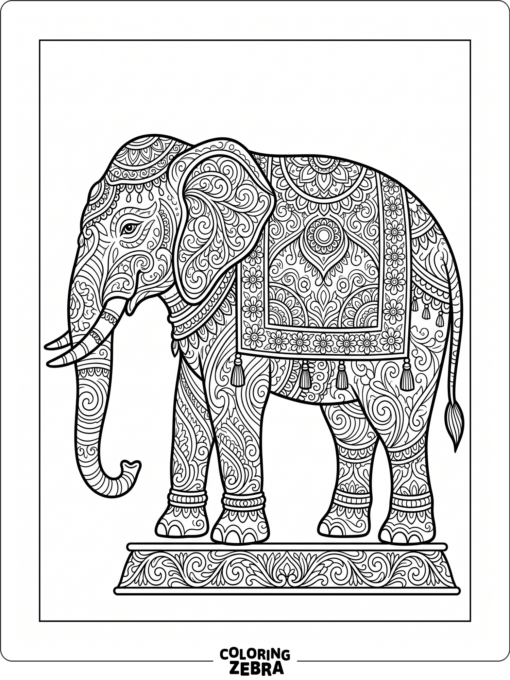 An ornamental elephant with curved patterns