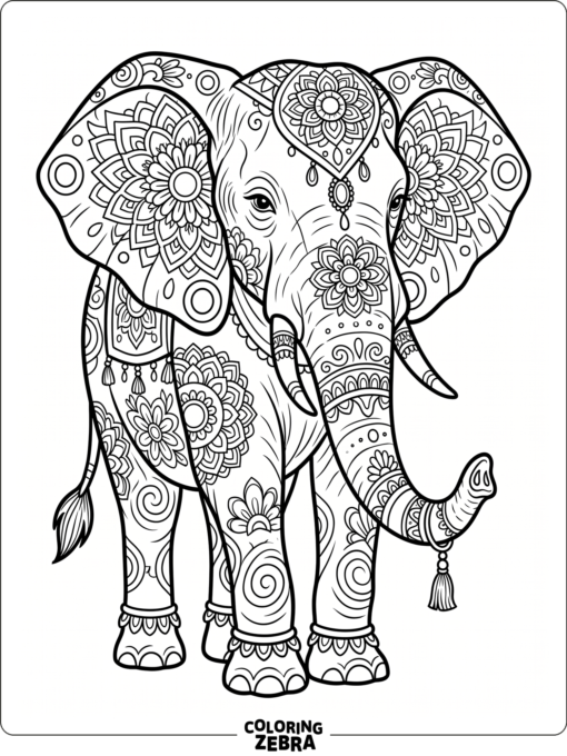 An elephant filled with mandala patterns