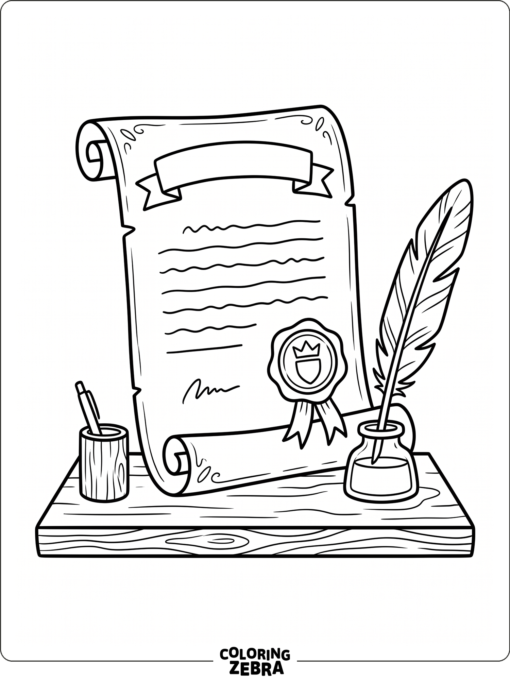 Historic document with a seal and quill