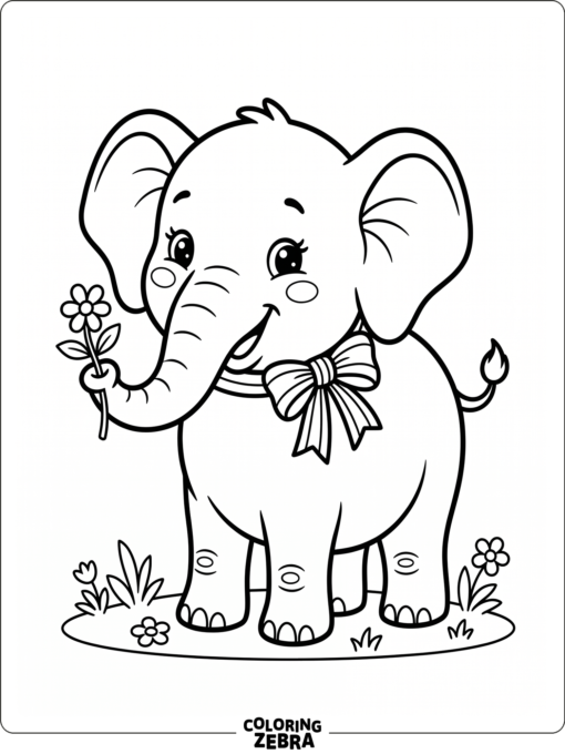 A friendly elephant character with a bow