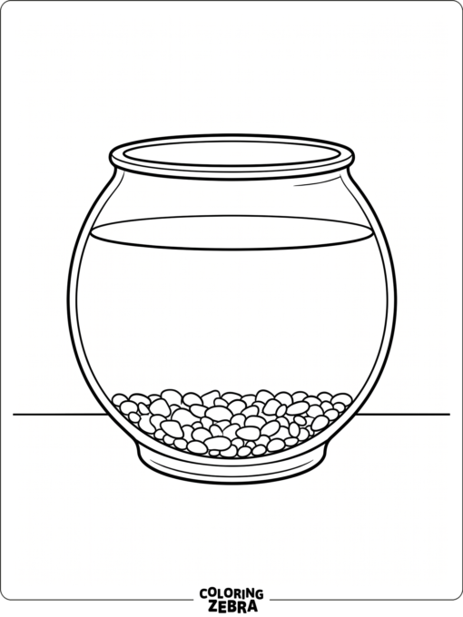 An empty fish bowl with pebbles at the bottom