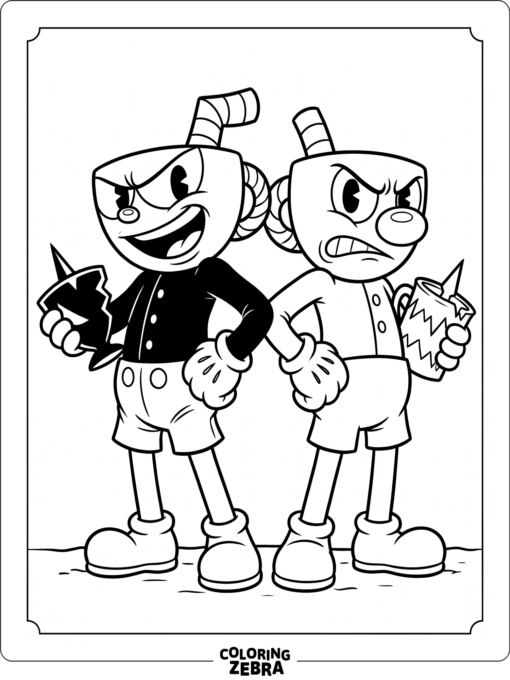 Evil Cuphead and Mugman standing back to back