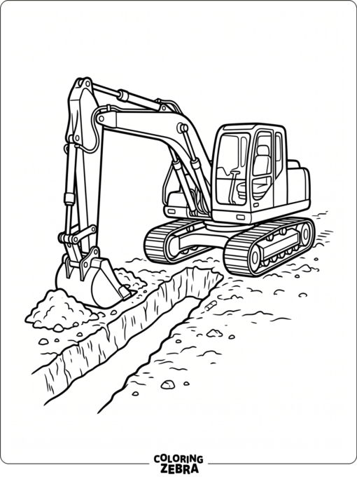 An excavator digging a long trench in the ground
